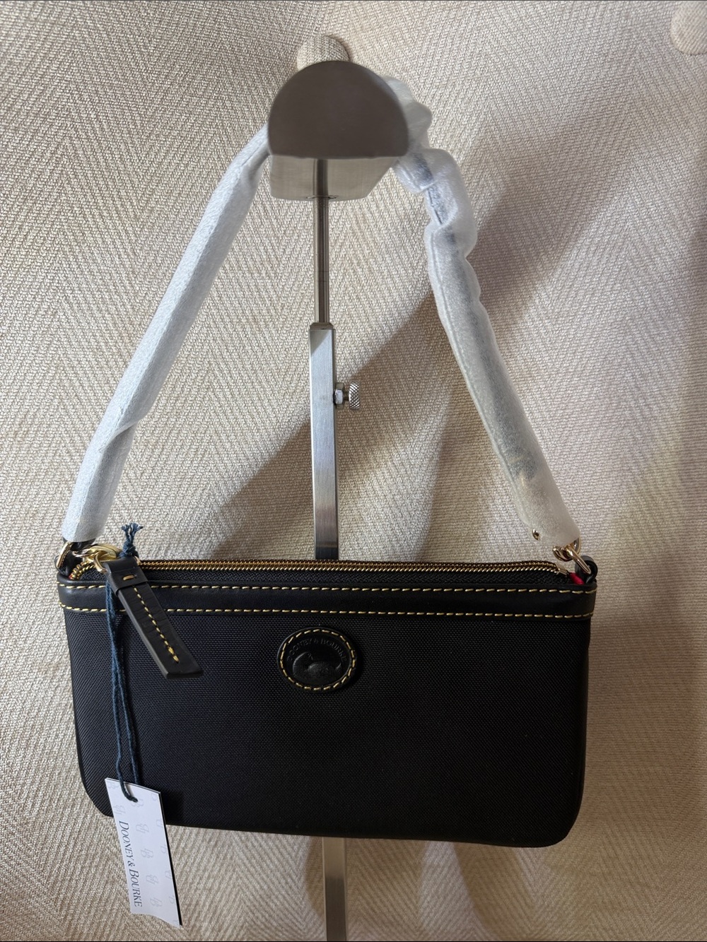 Dooney & Bourke Black Crossbody Wristlet with Contrast Stitching